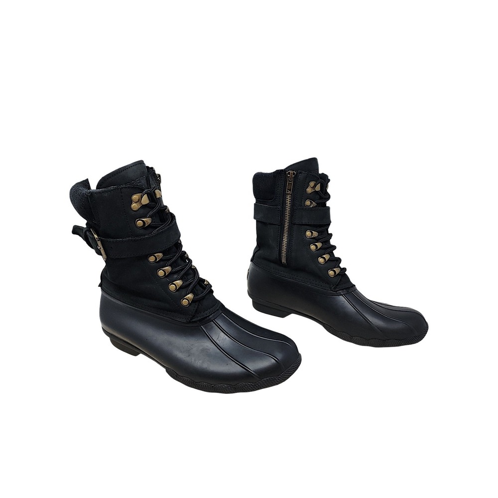 Sperry Duck Boots 9.5 Women Saltwater Black Buckle Waterproof STS83220 Rain Snow